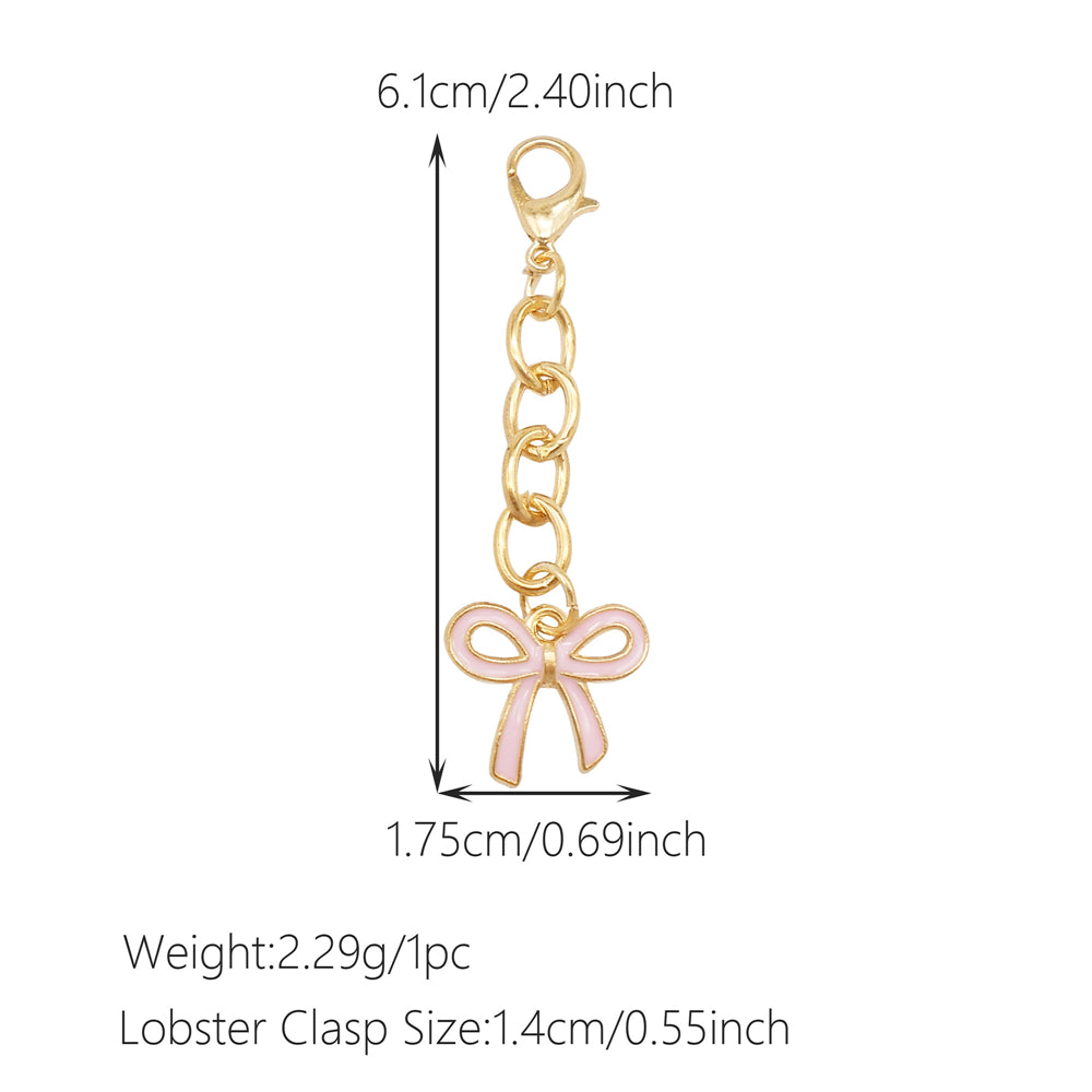 10Pcs Enamel Bowknot Charm with Hanging Chain Metal Clip-on Bow Pendant for Bag Purse Key Decor, Jewelry DIY Accessories