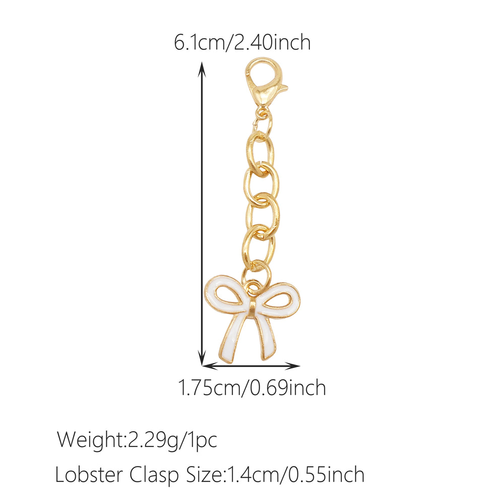 10Pcs Enamel Bowknot Charm with Hanging Chain Metal Clip-on Bow Pendant for Bag Purse Key Decor, Jewelry DIY Accessories