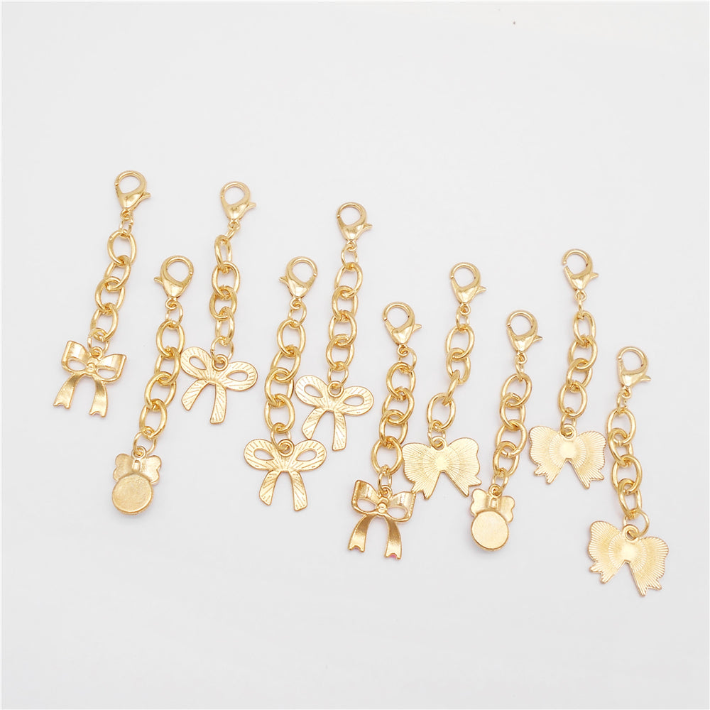 10Pcs Enamel Bowknot Charm with Hanging Chain Metal Clip-on Bow Pendant for Bag Purse Key Decor, Jewelry DIY Accessories