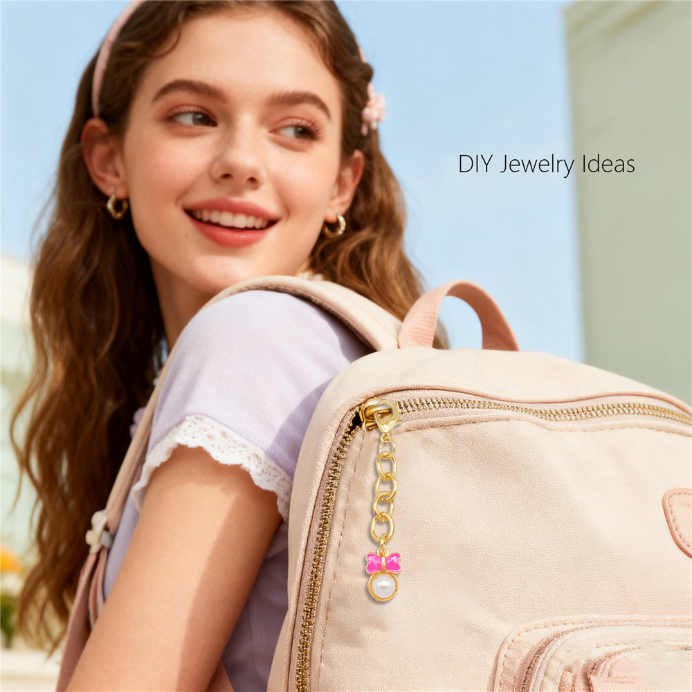 10Pcs Enamel Bowknot Charm with Hanging Chain Metal Clip-on Bow Pendant for Bag Purse Key Decor, Jewelry DIY Accessories