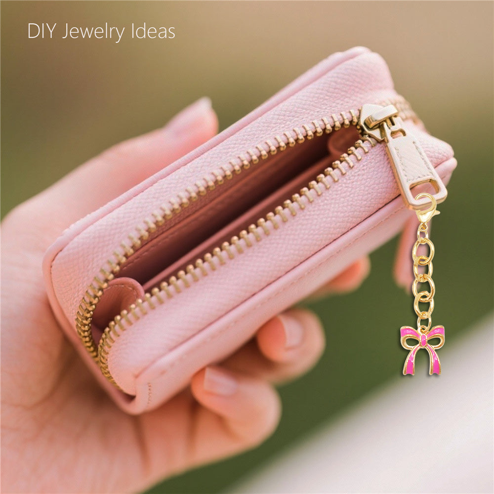 10Pcs Enamel Bowknot Charm with Hanging Chain Metal Clip-on Bow Pendant for Bag Purse Key Decor, Jewelry DIY Accessories