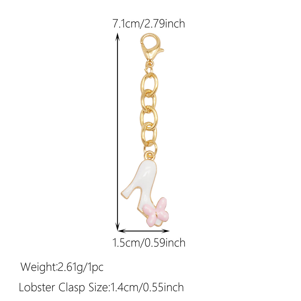 10Pcs Enamel Charm on Chain Metal Hat Skirt Shaped Pendant with Lobster Clasp for Bag Key Hanging Decor, Phone Case Charm DIY Supplies