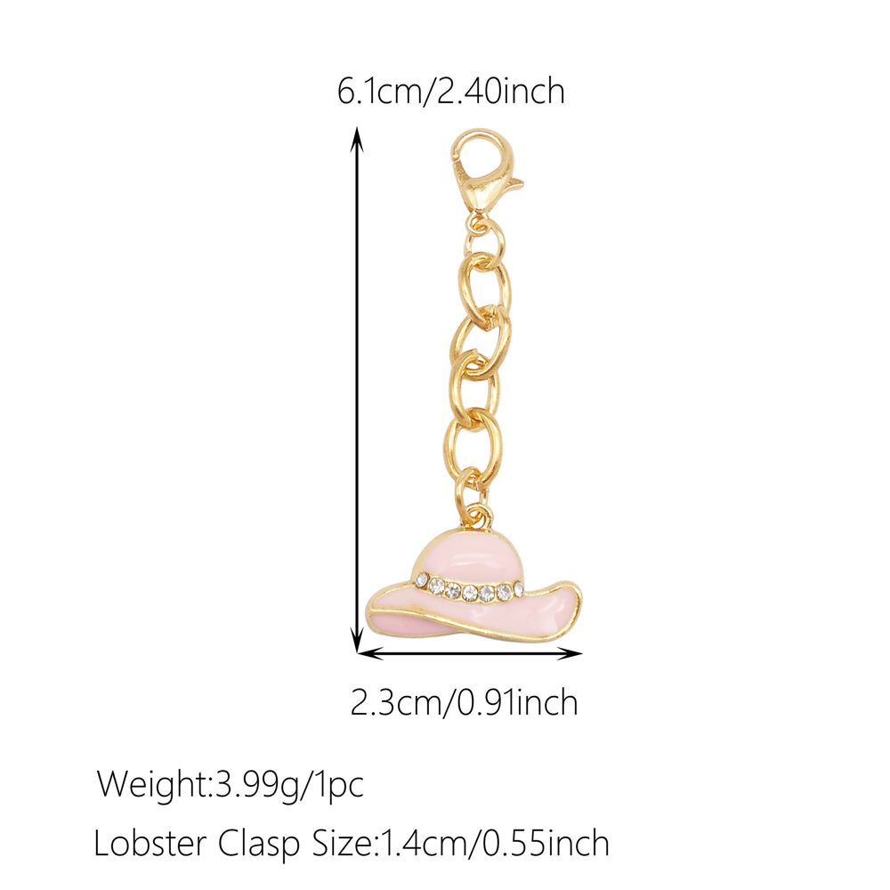 10Pcs Enamel Charm on Chain Metal Hat Skirt Shaped Pendant with Lobster Clasp for Bag Key Hanging Decor, Phone Case Charm DIY Supplies