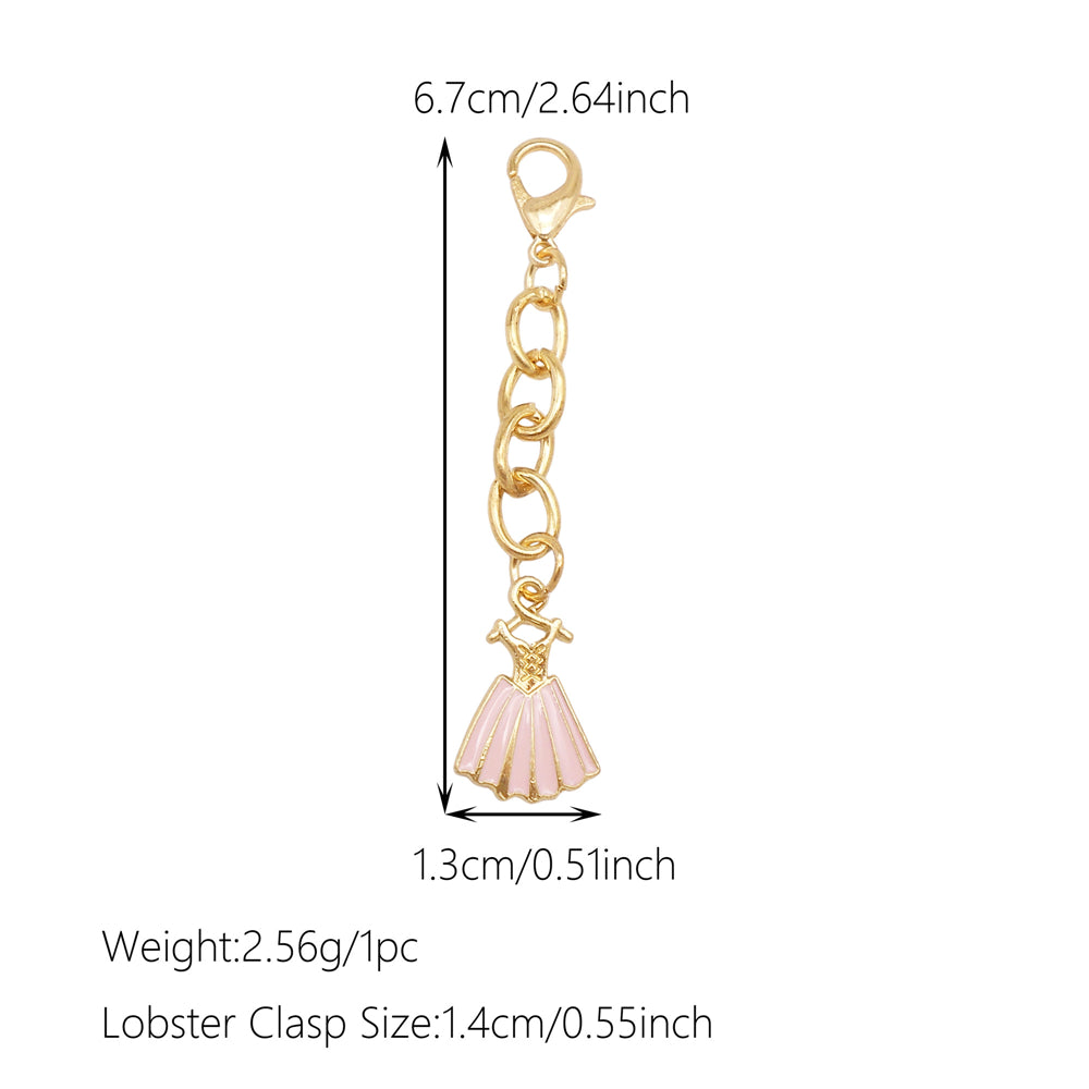 10Pcs Enamel Charm on Chain Metal Hat Skirt Shaped Pendant with Lobster Clasp for Bag Key Hanging Decor, Phone Case Charm DIY Supplies