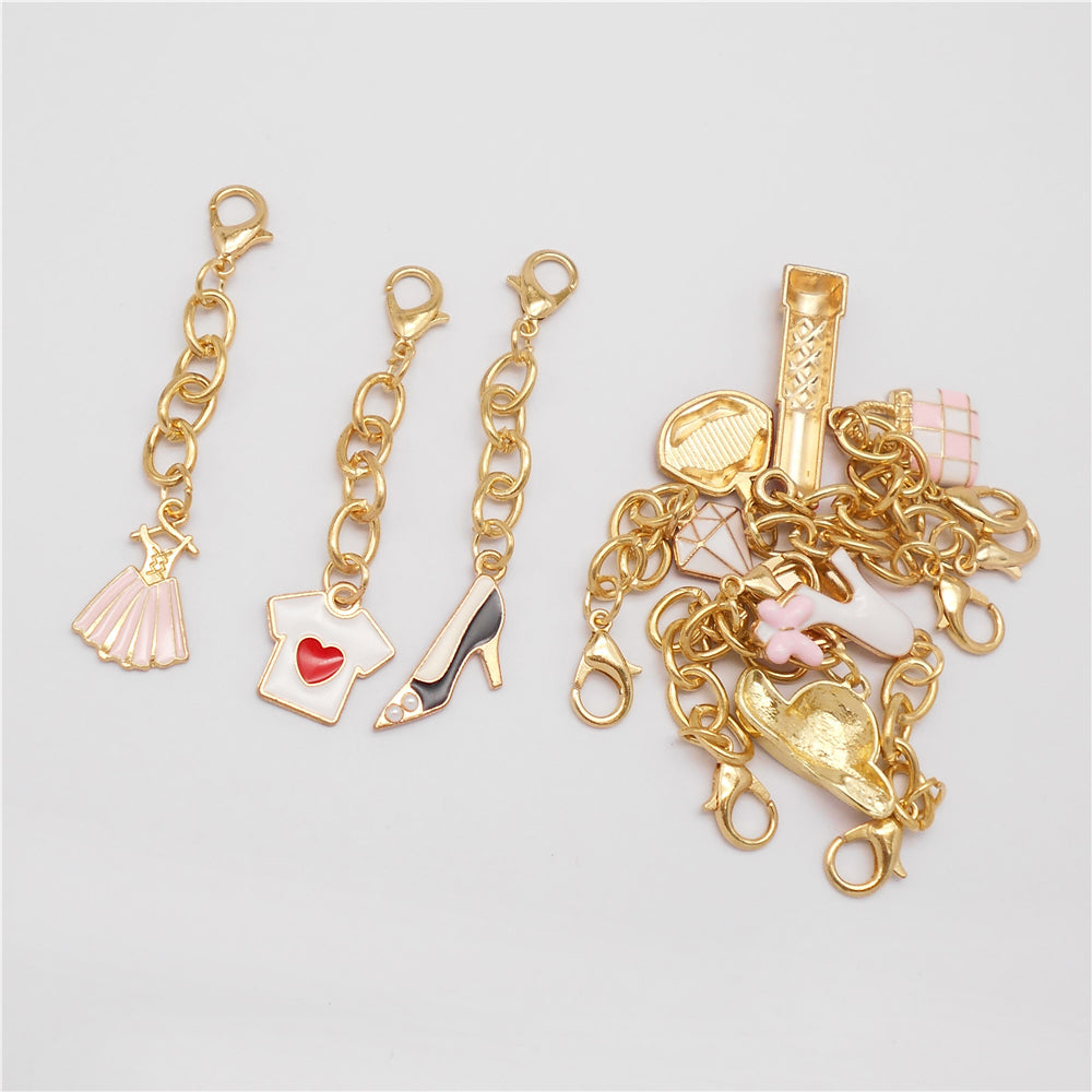 10Pcs Enamel Charm on Chain Metal Hat Skirt Shaped Pendant with Lobster Clasp for Bag Key Hanging Decor, Phone Case Charm DIY Supplies