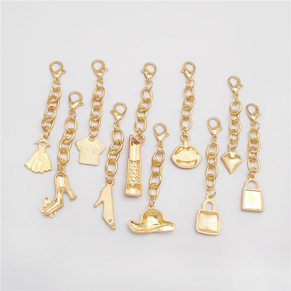 10Pcs Enamel Charm on Chain Metal Hat Skirt Shaped Pendant with Lobster Clasp for Bag Key Hanging Decor, Phone Case Charm DIY Supplies