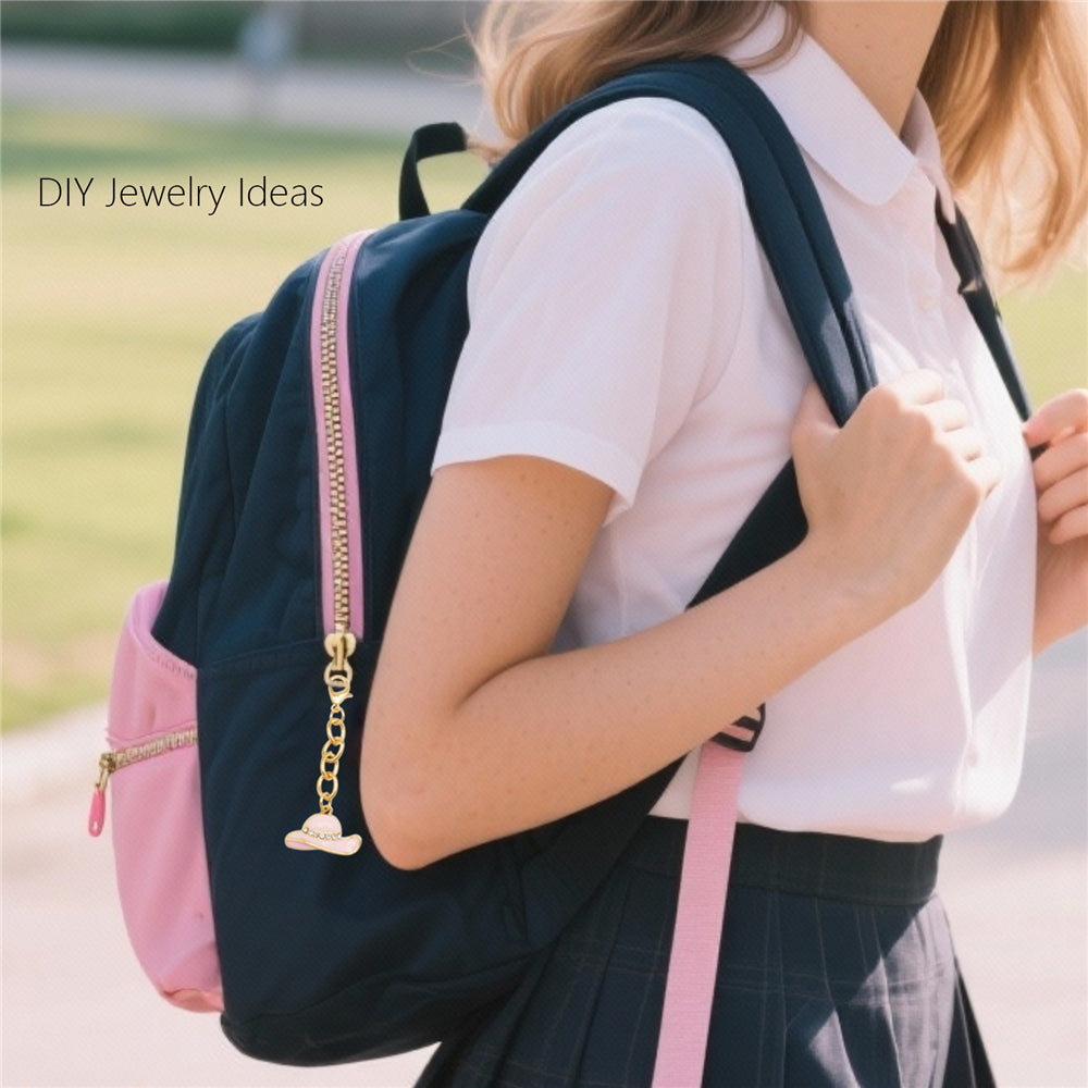 10Pcs Enamel Charm on Chain Metal Hat Skirt Shaped Pendant with Lobster Clasp for Bag Key Hanging Decor, Phone Case Charm DIY Supplies