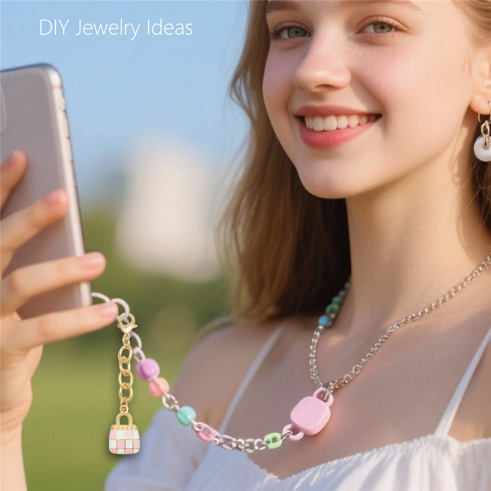 10Pcs Enamel Charm on Chain Metal Hat Skirt Shaped Pendant with Lobster Clasp for Bag Key Hanging Decor, Phone Case Charm DIY Supplies