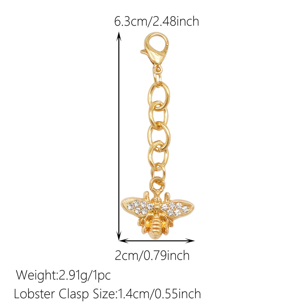 10PCS Metal Insect Charm with Hanging Chain - Bee Butterfly Shpaed Pendant Clip-on Pendant for Bag Purse Key Decor, Keychain Phone Chain Making Accessories