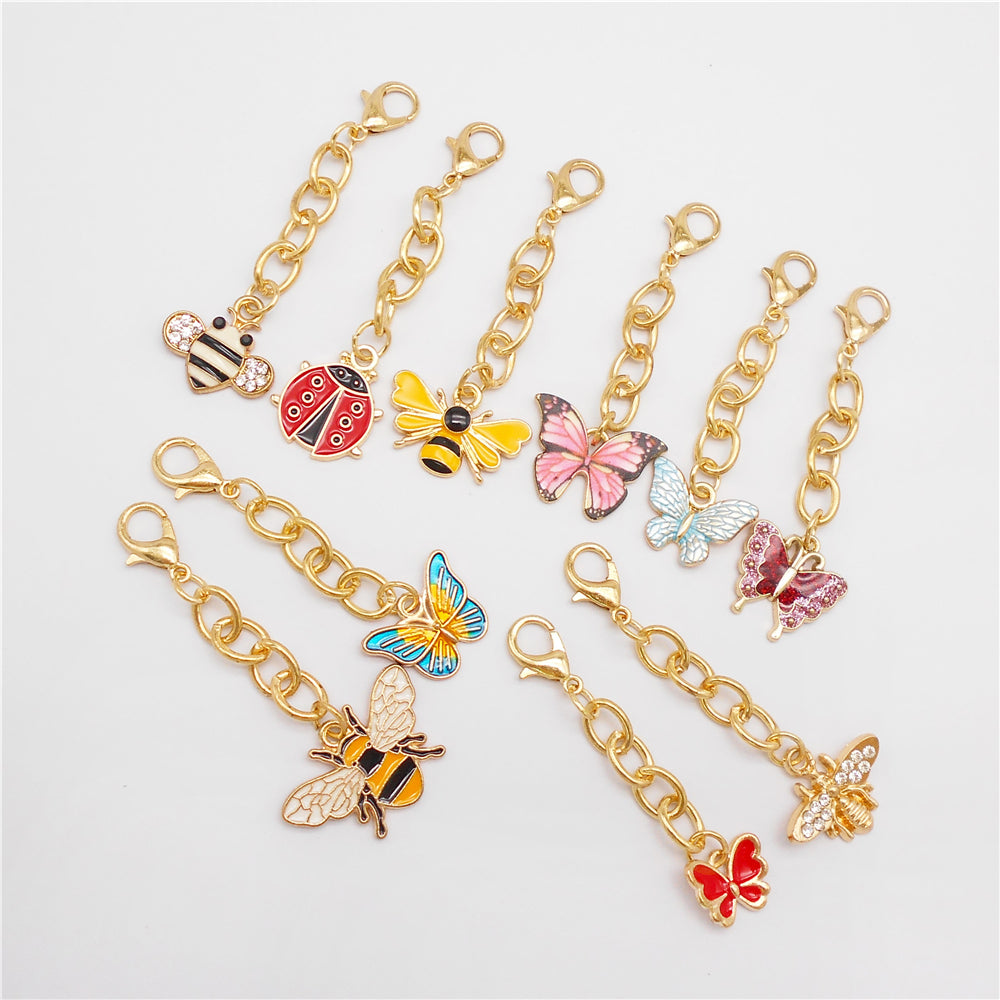 10PCS Metal Insect Charm with Hanging Chain - Bee Butterfly Shpaed Pendant Clip-on Pendant for Bag Purse Key Decor, Keychain Phone Chain Making Accessories
