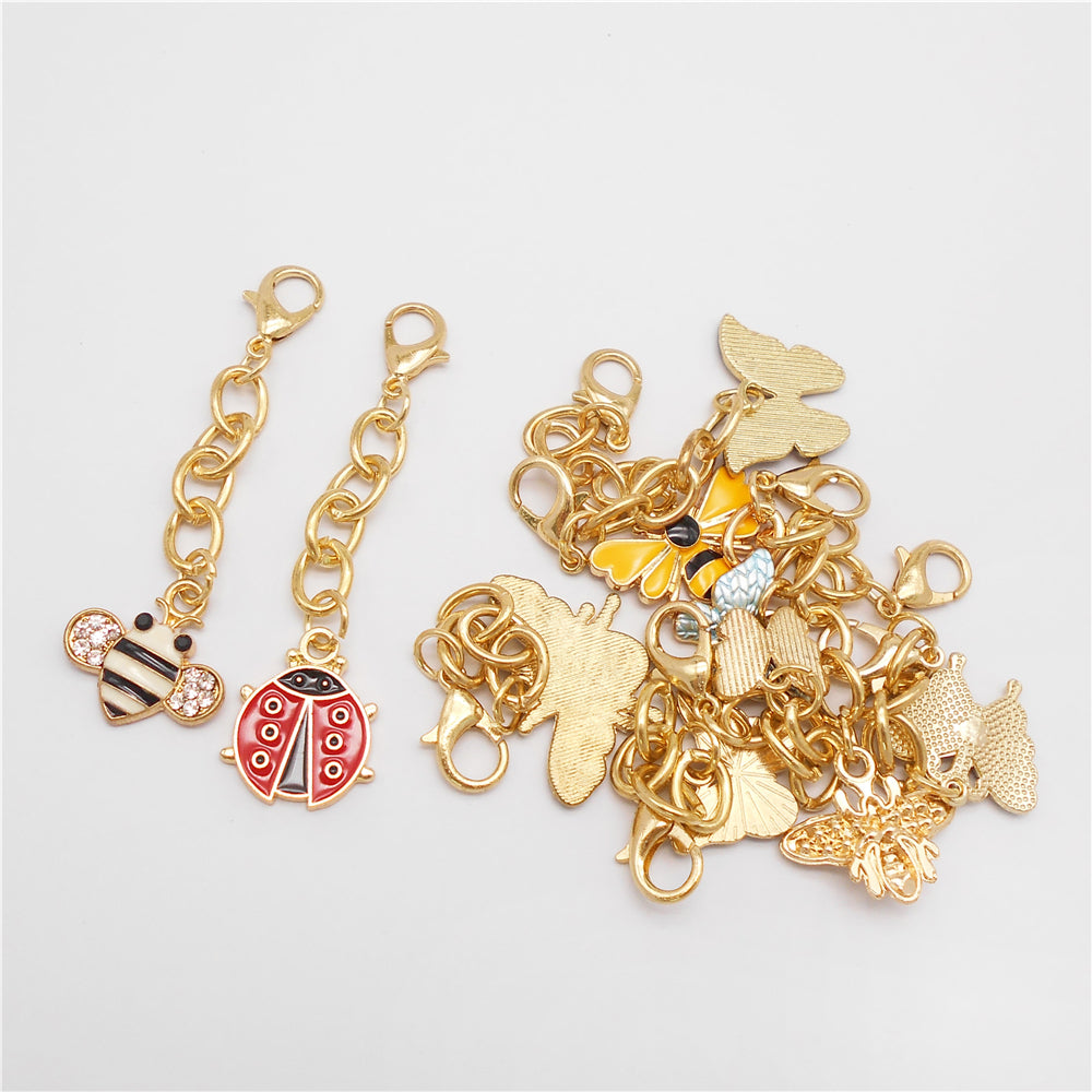 10PCS Metal Insect Charm with Hanging Chain - Bee Butterfly Shpaed Pendant Clip-on Pendant for Bag Purse Key Decor, Keychain Phone Chain Making Accessories