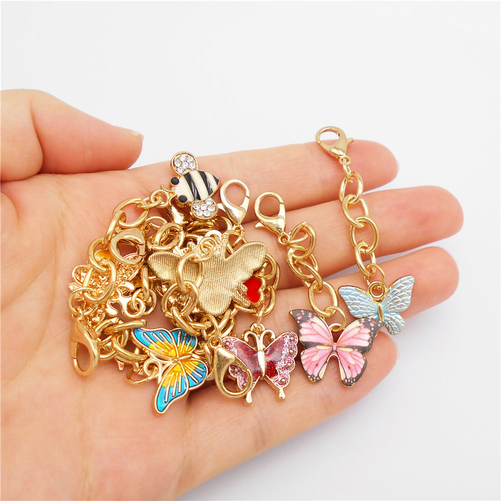 10PCS Metal Insect Charm with Hanging Chain - Bee Butterfly Shpaed Pendant Clip-on Pendant for Bag Purse Key Decor, Keychain Phone Chain Making Accessories