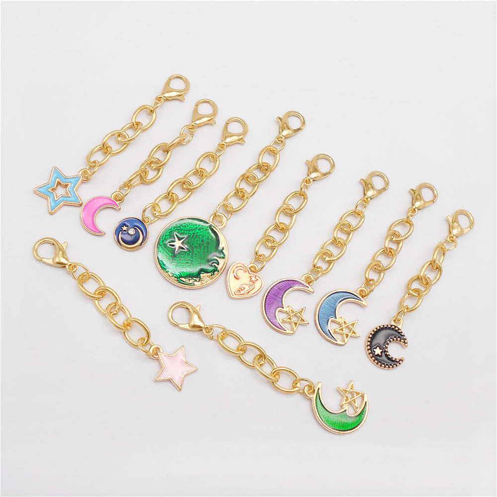 Night Sky Charms Set: 10Pcs Enamel Moon Star Pendants with Hanging Chain for DIY Jewelry, Keychain & Bag Decor