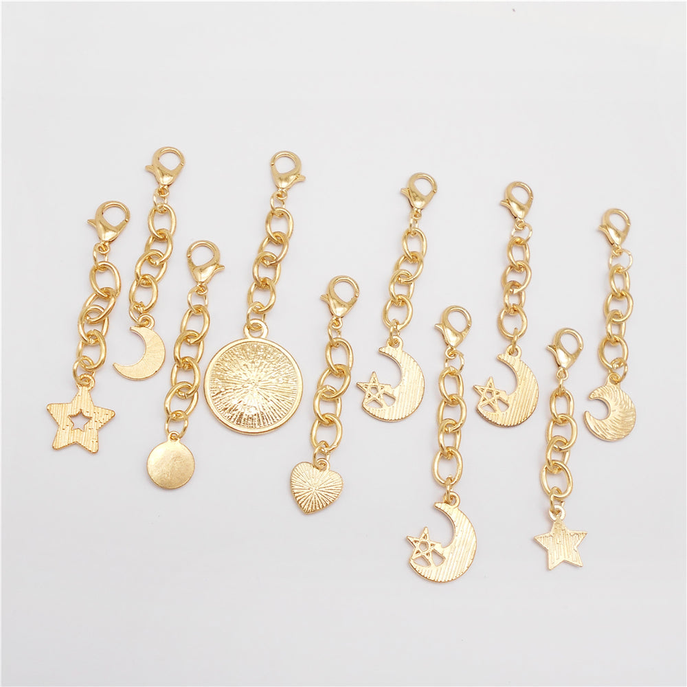 Night Sky Charms Set: 10Pcs Enamel Moon Star Pendants with Hanging Chain for DIY Jewelry, Keychain & Bag Decor