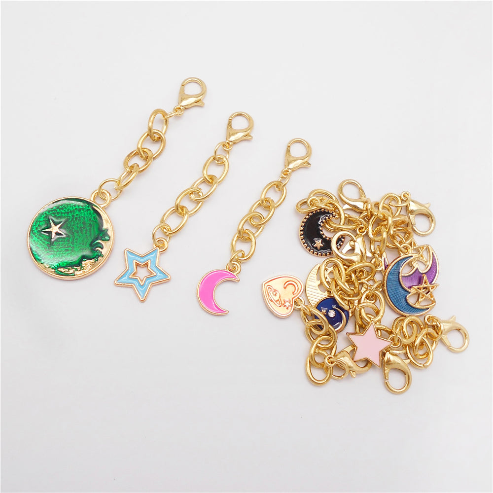 Night Sky Charms Set: 10Pcs Enamel Moon Star Pendants with Hanging Chain for DIY Jewelry, Keychain & Bag Decor