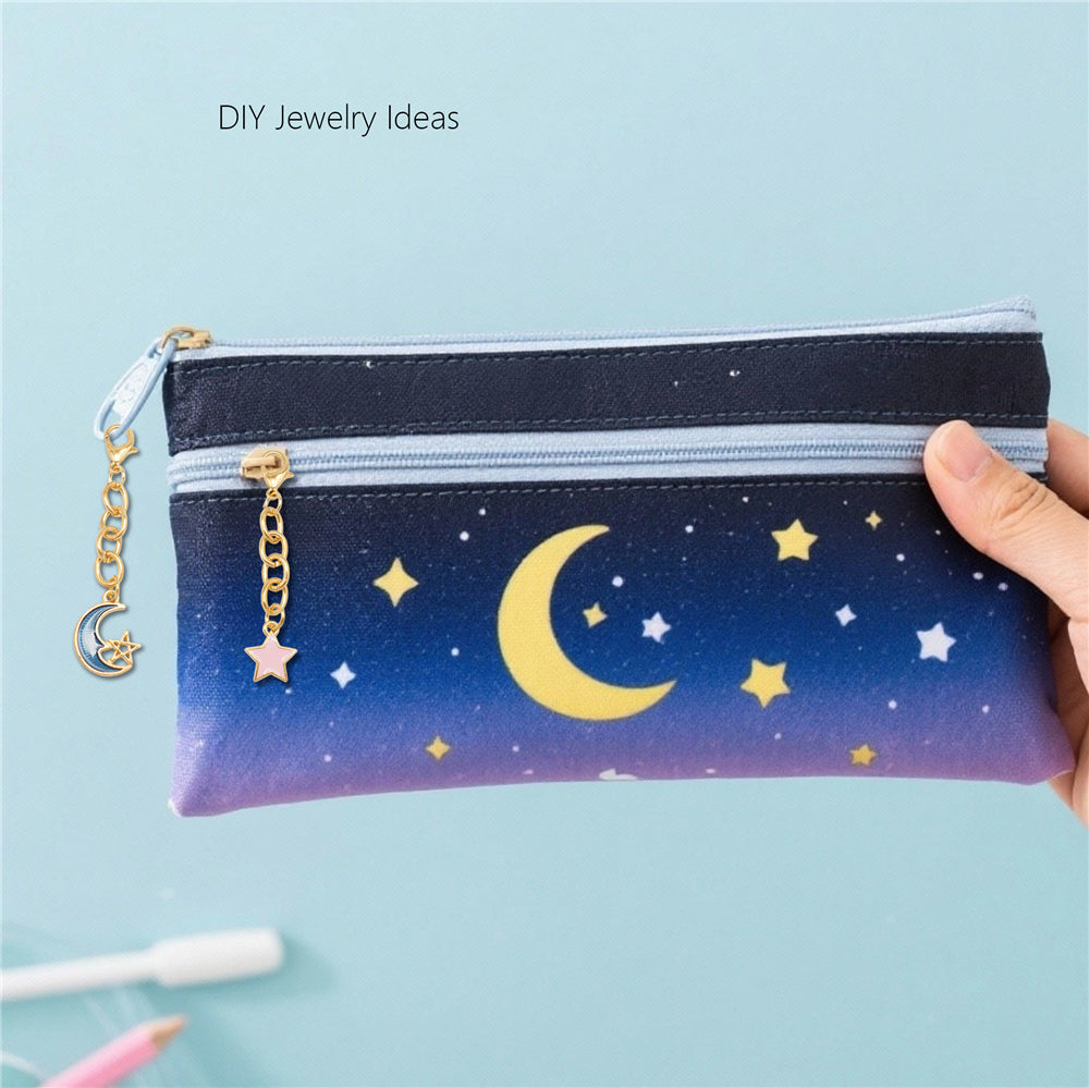 Night Sky Charms Set: 10Pcs Enamel Moon Star Pendants with Hanging Chain for DIY Jewelry, Keychain & Bag Decor