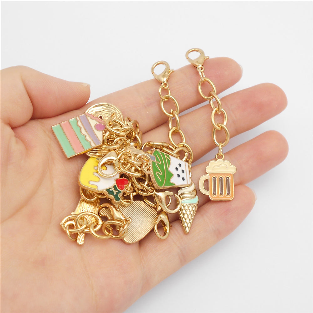 10Pcs Drink & Dessert Series Enamel Charms - Metal Pendant with Lobster Clasp for Bag Hanging Decor, Keychain Phone Chain Making Accessories