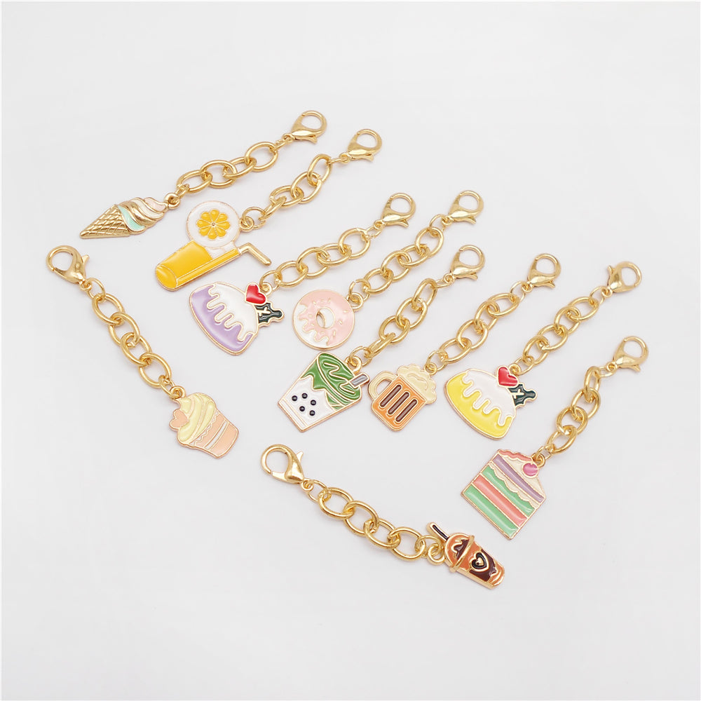 10Pcs Drink & Dessert Series Enamel Charms - Metal Pendant with Lobster Clasp for Bag Hanging Decor, Keychain Phone Chain Making Accessories