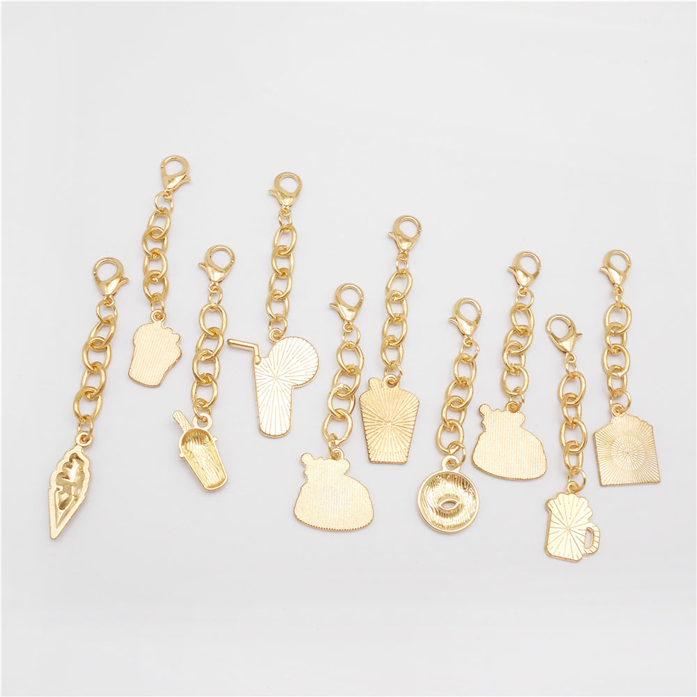 10Pcs Drink & Dessert Series Enamel Charms - Metal Pendant with Lobster Clasp for Bag Hanging Decor, Keychain Phone Chain Making Accessories