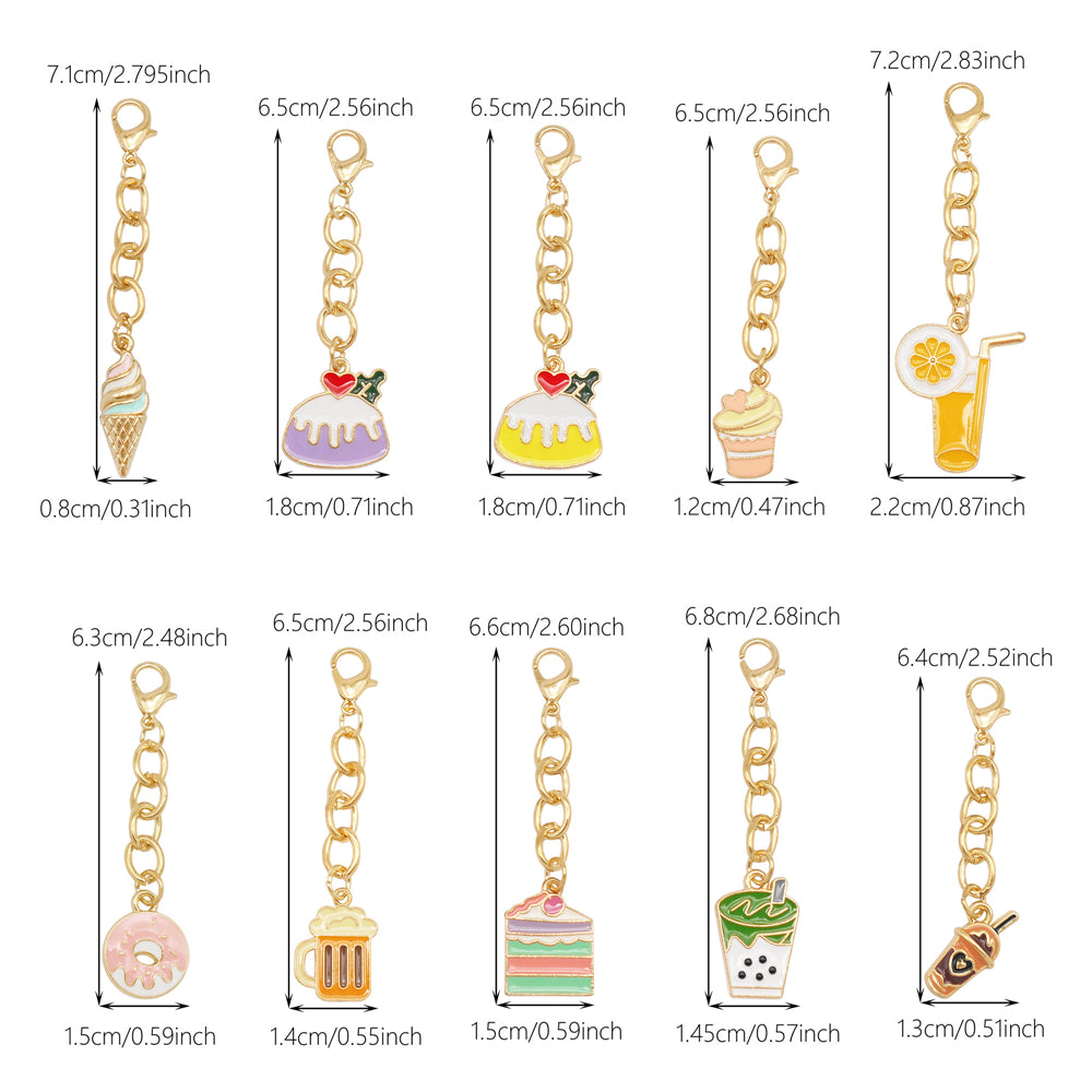 10Pcs Drink & Dessert Series Enamel Charms - Metal Pendant with Lobster Clasp for Bag Hanging Decor, Keychain Phone Chain Making Accessories