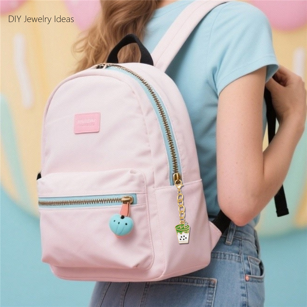 10Pcs Drink & Dessert Series Enamel Charms - Metal Pendant with Lobster Clasp for Bag Hanging Decor, Keychain Phone Chain Making Accessories