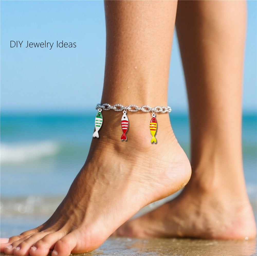 Ocean Series Enamel Charm-10pcs Stainless Steel Double Sided Pendant Seahorse Starfish Shaped Charm for Necklace Bracelet Earrings Making