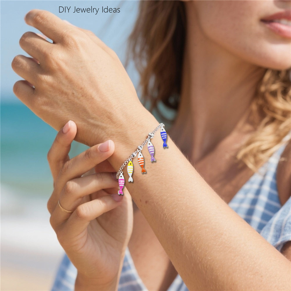 Ocean Series Enamel Charm-10pcs Stainless Steel Double Sided Pendant Seahorse Starfish Shaped Charm for Necklace Bracelet Earrings Making