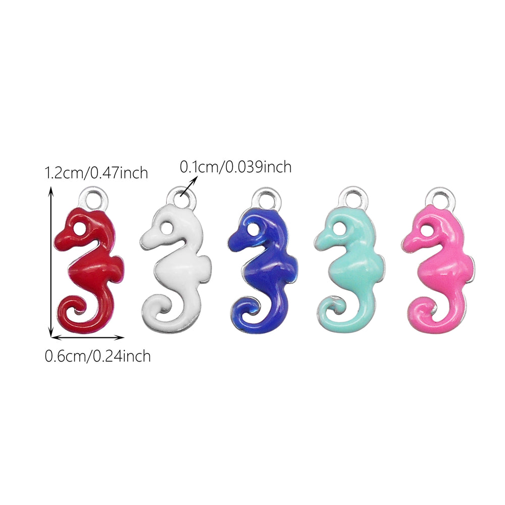 Ocean Series Enamel Charm-10pcs Stainless Steel Double Sided Pendant Seahorse Starfish Shaped Charm for Necklace Bracelet Earrings Making