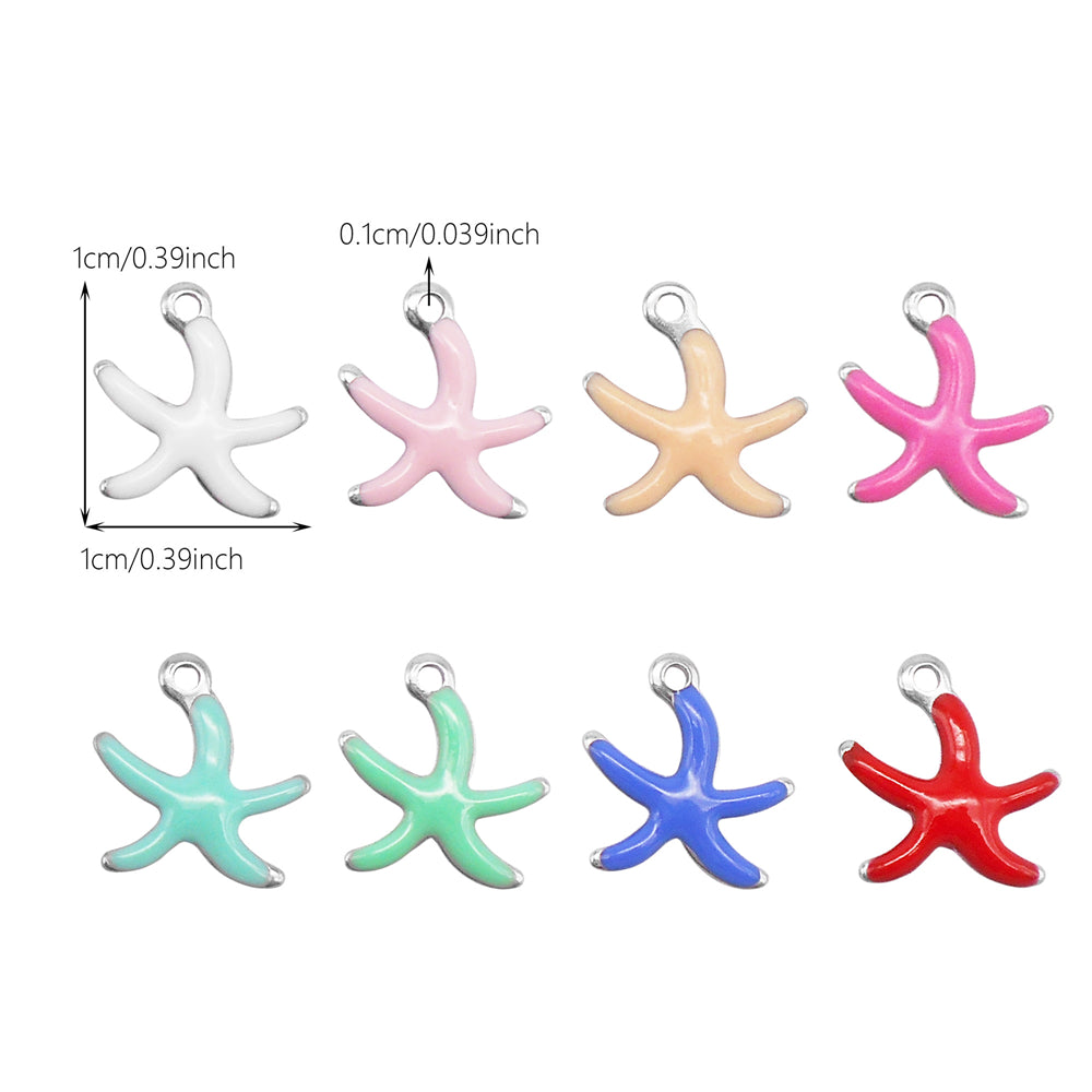 Ocean Series Enamel Charm-10pcs Stainless Steel Double Sided Pendant Seahorse Starfish Shaped Charm for Necklace Bracelet Earrings Making