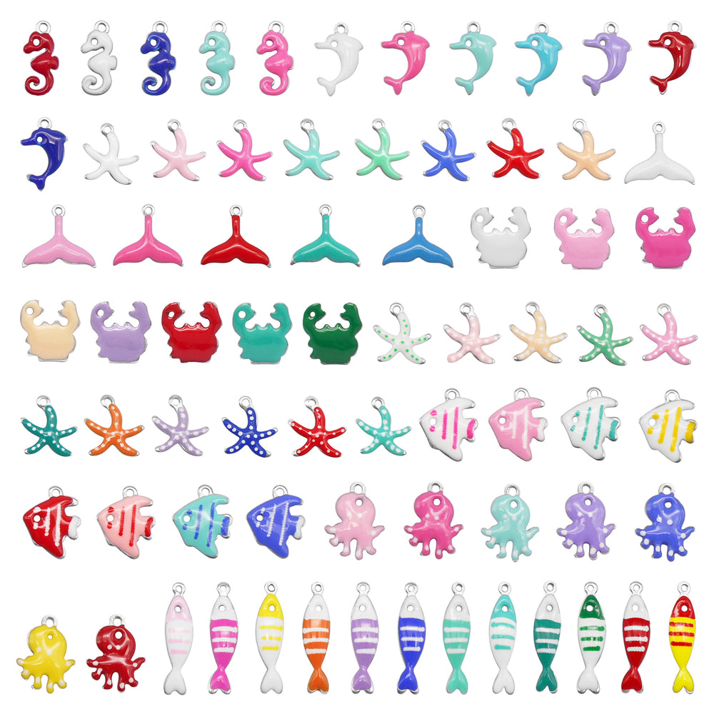 Ocean Series Enamel Charm-10pcs Stainless Steel Double Sided Pendant Seahorse Starfish Shaped Charm for Necklace Bracelet Earrings Making