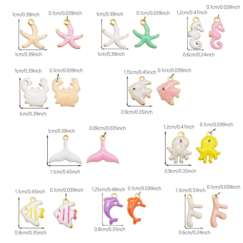 10Pcs Enamel Sea Life Charm Double Sided Crab Starfish Dolphin Shaped Pendant Stainless Steel for Jewelry Making Accessories DIY Crafts Supplies