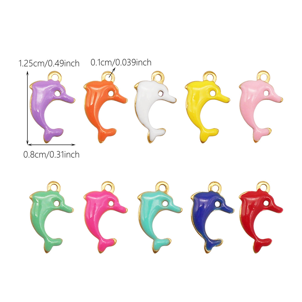 10Pcs Enamel Sea Life Charm Double Sided Crab Starfish Dolphin Shaped Pendant Stainless Steel for Jewelry Making Accessories DIY Crafts Supplies