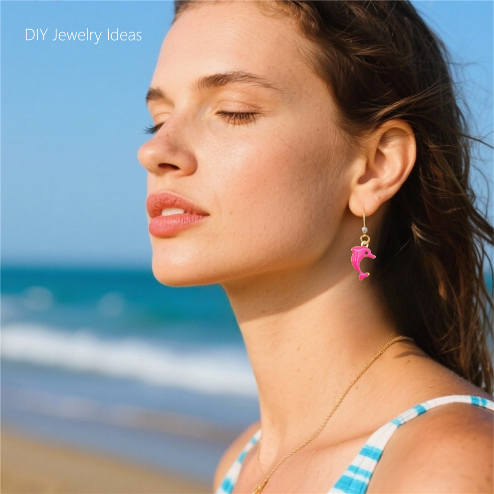 10Pcs Enamel Sea Life Charm Double Sided Crab Starfish Dolphin Shaped Pendant Stainless Steel for Jewelry Making Accessories DIY Crafts Supplies