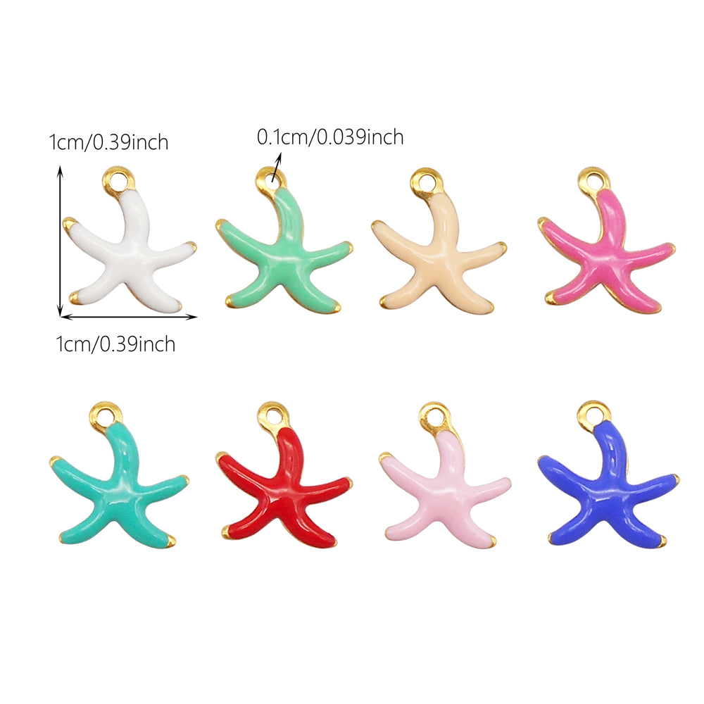 10Pcs Enamel Sea Life Charm Double Sided Crab Starfish Dolphin Shaped Pendant Stainless Steel for Jewelry Making Accessories DIY Crafts Supplies