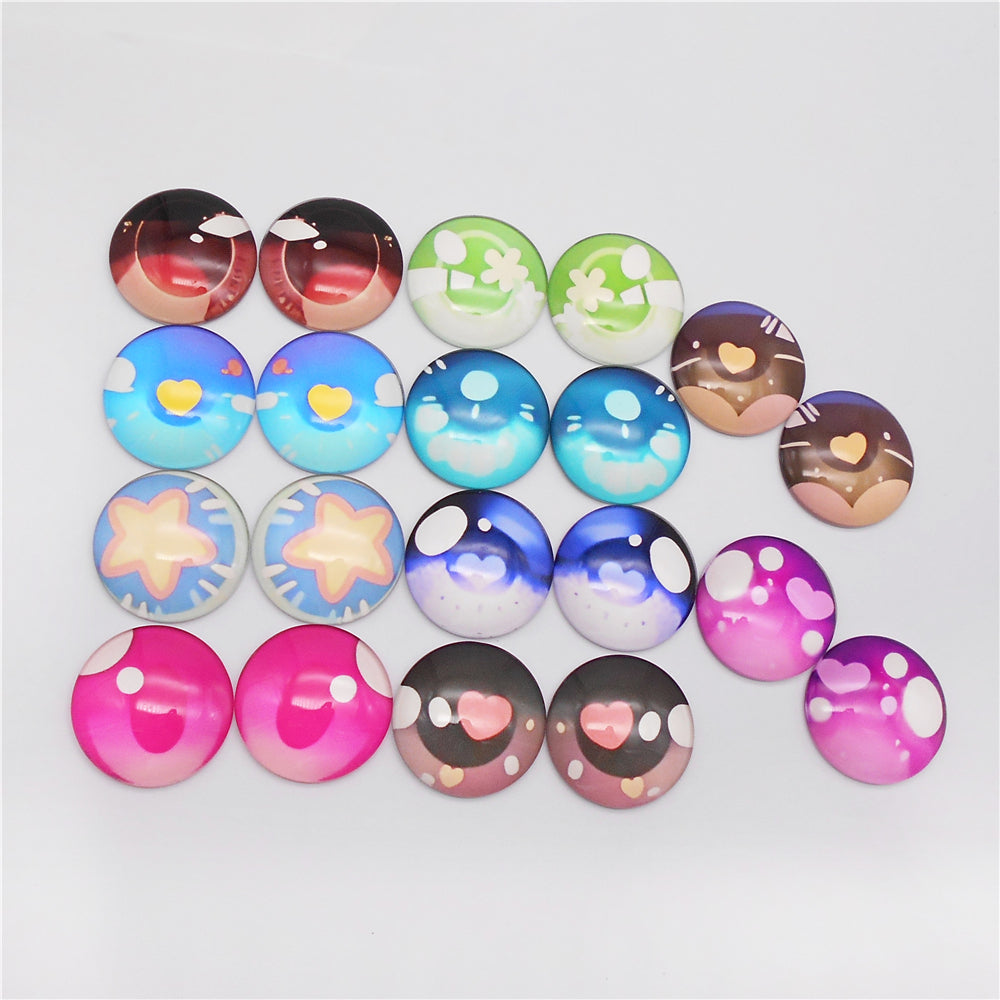 Colorful Cute Doll Toy Eyes Dome Craft Eyes Star & Herat Pattern Design High-Quality Flatback Glass Cabochons for Plush Doll & Jewelry Finding