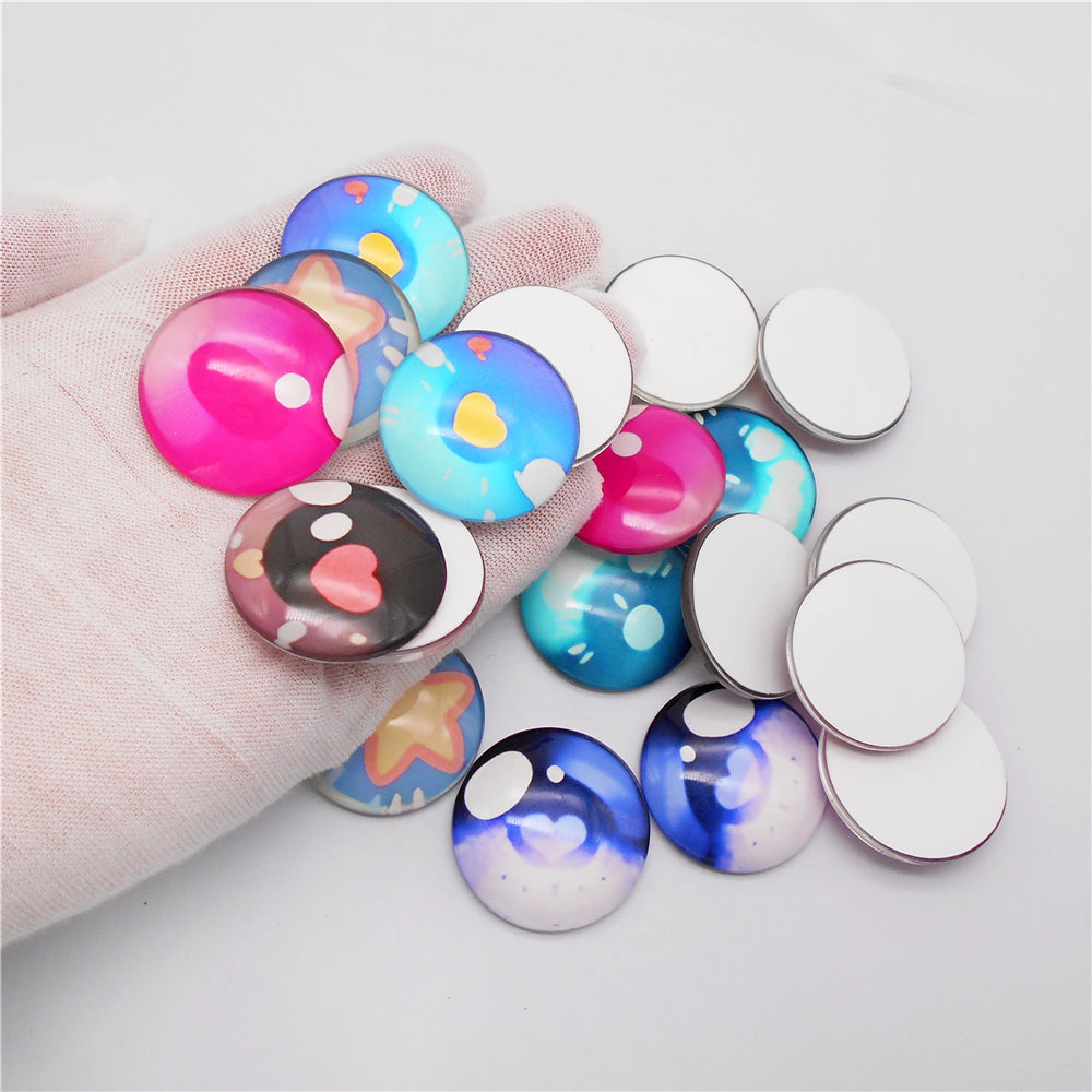 Colorful Cute Doll Toy Eyes Dome Craft Eyes Star & Herat Pattern Design High-Quality Flatback Glass Cabochons for Plush Doll & Jewelry Finding