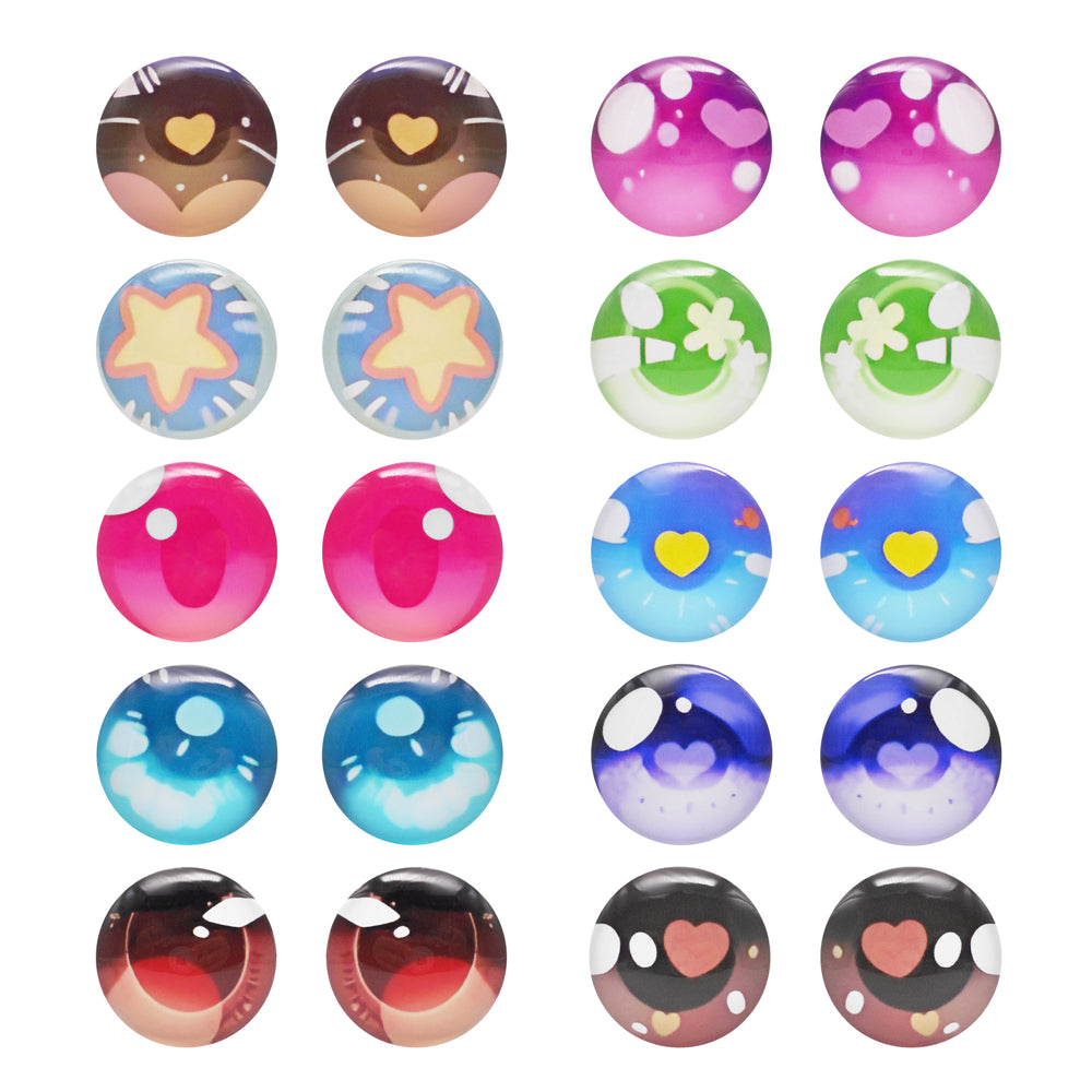 Colorful Cute Doll Toy Eyes Dome Craft Eyes Star & Herat Pattern Design High-Quality Flatback Glass Cabochons for Plush Doll & Jewelry Finding