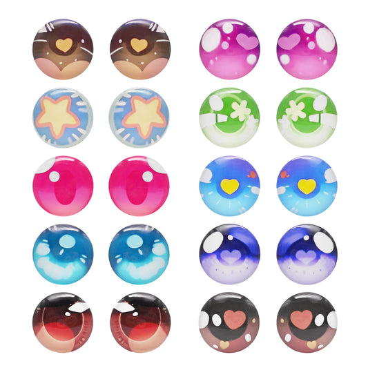Colorful Cute Doll Toy Eyes Dome Craft Eyes Star & Herat Pattern Design High-Quality Flatback Glass Cabochons for Plush Doll & Jewelry Finding