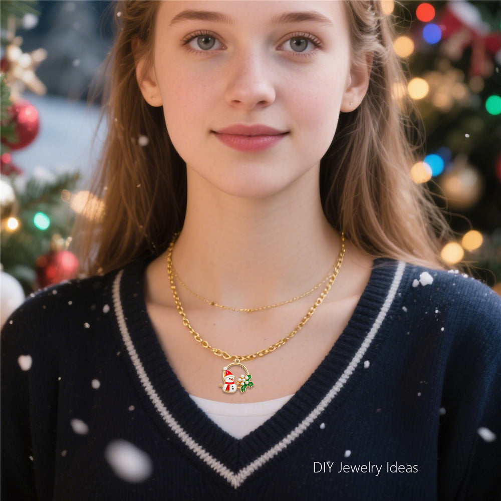 Christmas Enamel Charm Pendant Zinc Alloy Cute Santa Claus Snowman Shaped Pendant for Jewelry DIY Accessories, Christmas Tree Decor
