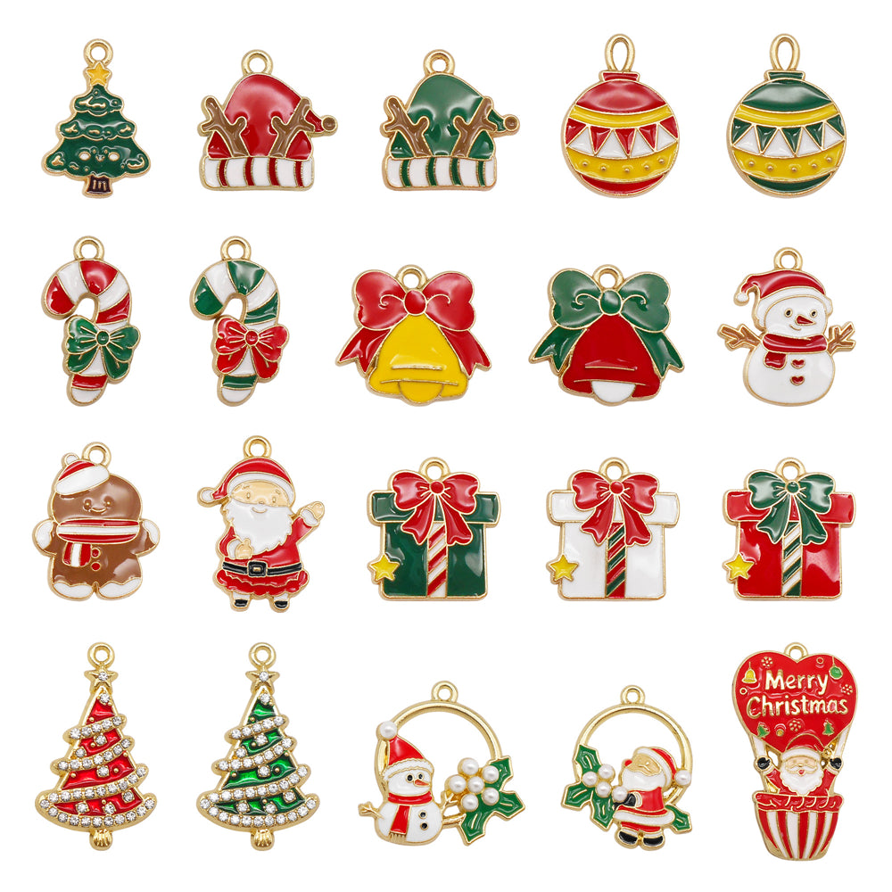 Christmas Enamel Charm Pendant Zinc Alloy Cute Santa Claus Snowman Shaped Pendant for Jewelry DIY Accessories, Christmas Tree Decor