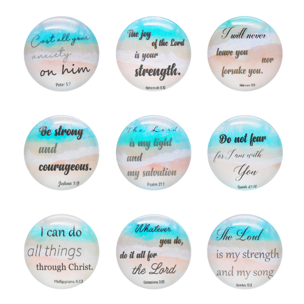 Inspirational Bible Verse Cabochons - 9-Pack 25mm Glass Faith Gems for Christian Jewelry, Keychain DIY