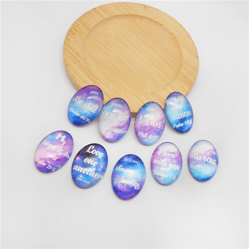 9-Pack 25x18mm Beautiful Bible Verse Glass Cabochons Oval Dome Faith Gems for Jewelry Making, Keychains, Crafts