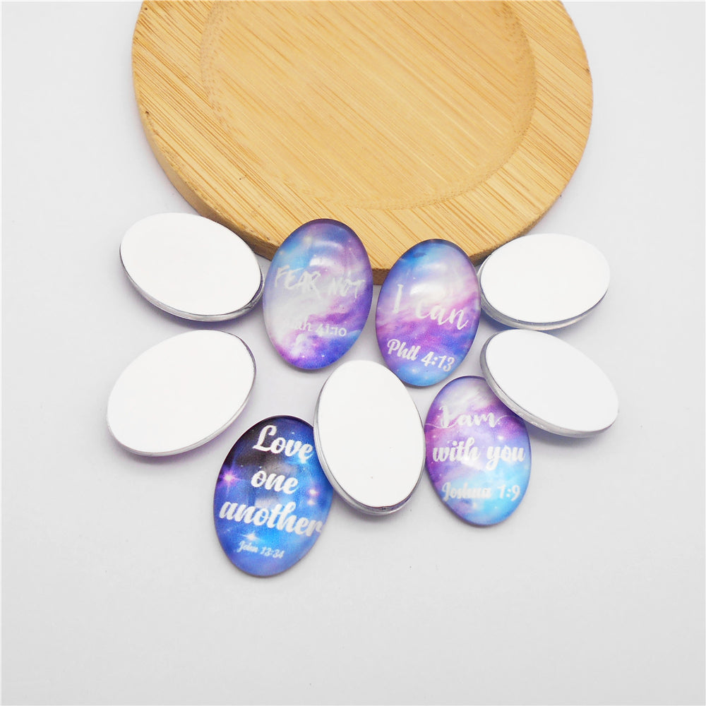 9-Pack 25x18mm Beautiful Bible Verse Glass Cabochons Oval Dome Faith Gems for Jewelry Making, Keychains, Crafts