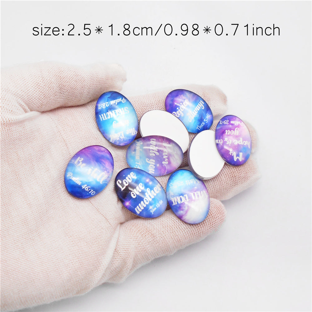 9-Pack 25x18mm Beautiful Bible Verse Glass Cabochons Oval Dome Faith Gems for Jewelry Making, Keychains, Crafts