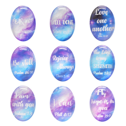 9-Pack 25x18mm Beautiful Bible Verse Glass Cabochons Oval Dome Faith Gems for Jewelry Making, Keychains, Crafts