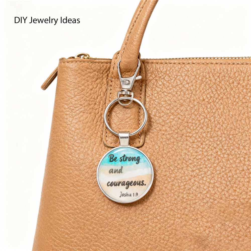 9pcs Faith Keychain Bible Verse Glass Cabochons Charm with Alloy Ring&Clasp Clip-on Pendant for Key Bag Decor, Gifts for Believers