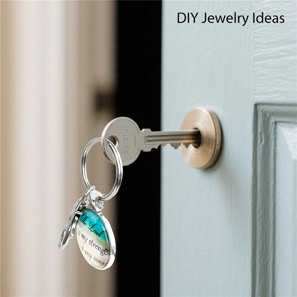 9pcs Faith Keychain Bible Verse Glass Cabochons Charm with Alloy Ring&Clasp Clip-on Pendant for Key Bag Decor, Gifts for Believers