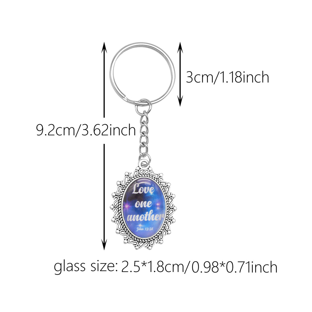 9pcs Faith Keychain Bible Verse Glass Cabochons Charm with Alloy Ring&Clasp Clip-on Pendant for Key Bag Decor, Gifts for Believers