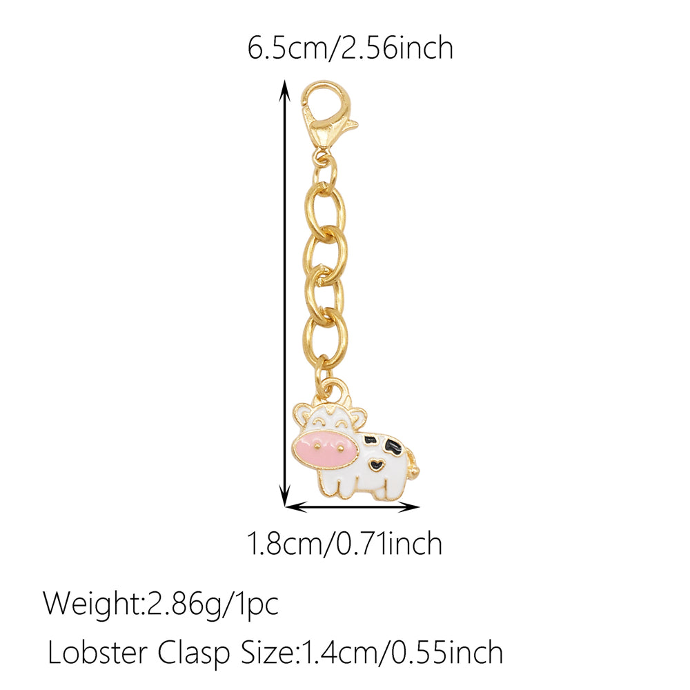 10Pcs Enamel Cute Animal Dog Rabbit Charm with Hanging Chain Metal Clip-on Pendant for Bag Purse Decor, DIY Keychain Jewelry Accessories