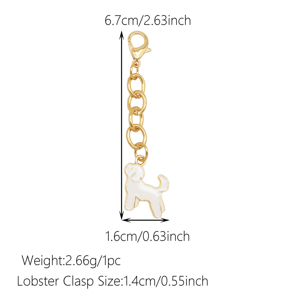 10Pcs Enamel Cute Animal Dog Rabbit Charm with Hanging Chain Metal Clip-on Pendant for Bag Purse Decor, DIY Keychain Jewelry Accessories